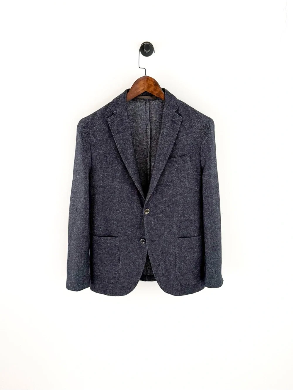 Eleventy Navy Silk Wool-Blend Two-Button Sport Coat Blazer Navy Textured 38R